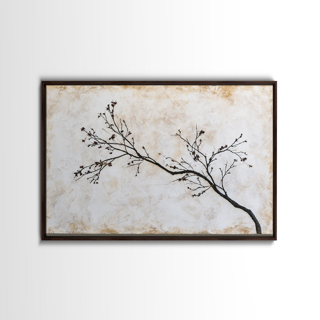 Single Black Branch on Warm White Background Canvas Print, Scandinavian Art, Original Painting, Living Room Decor, Nordic, SCA-3x2-72