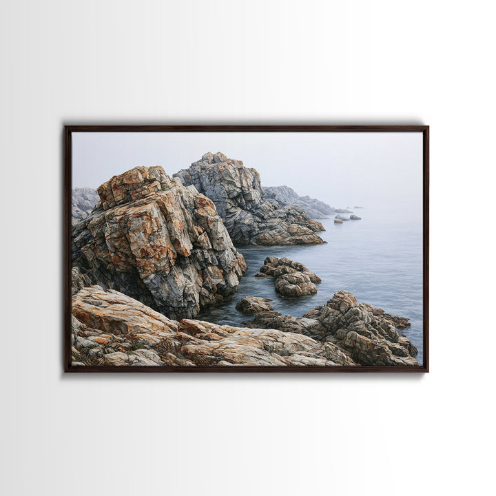 Quiet Coastal Rocks and Gray Sea Canvas Print, Scandinavian Art, Farmhouse Decor, Living Room Decor, Fine Art, Nordic, SCA-3x2-75