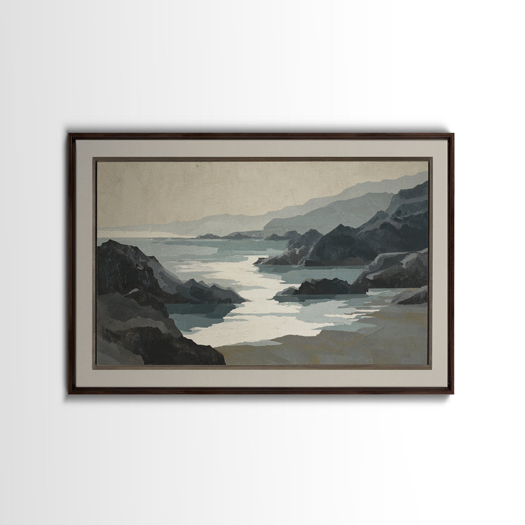 Minimal Fjord Landscape Framed Canvas Print, Scandinavian Art, Fine Art Print, Living Room Decor, Fine Art, Nordic, Printable, SCA-3x2-78