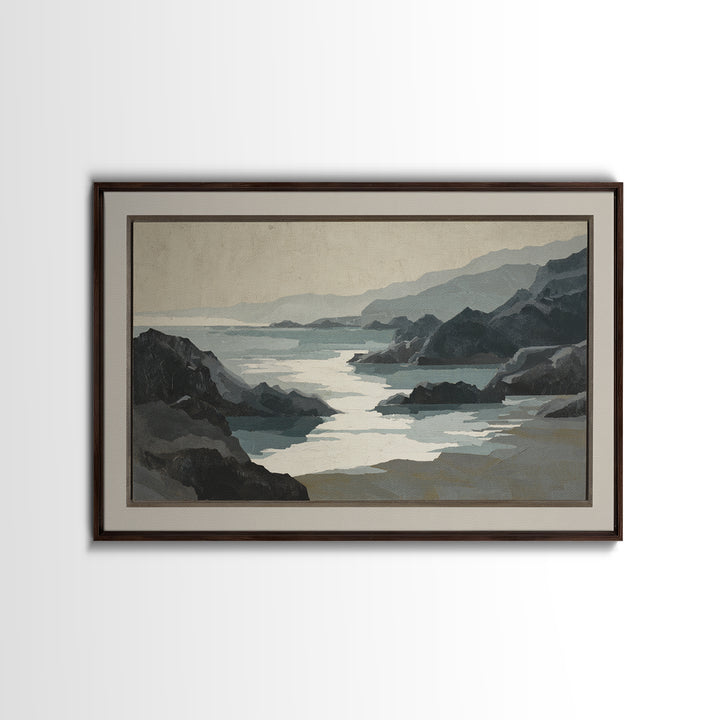 Minimal Fjord Landscape Framed Canvas Print, Scandinavian Art, Fine Art Print, Living Room Decor, Fine Art, Nordic, Printable, SCA-3x2-78