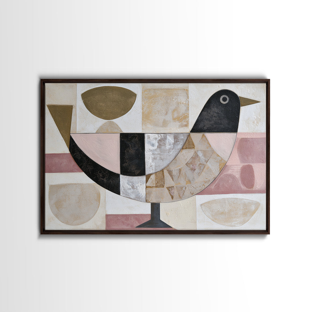 Nordic Folk Bird Framed Canvas Print, Scandinavian Art, Abstract Art, Living Room Decor, Fine Art, Nordic, Abstract Painting, SCA-3x2-87