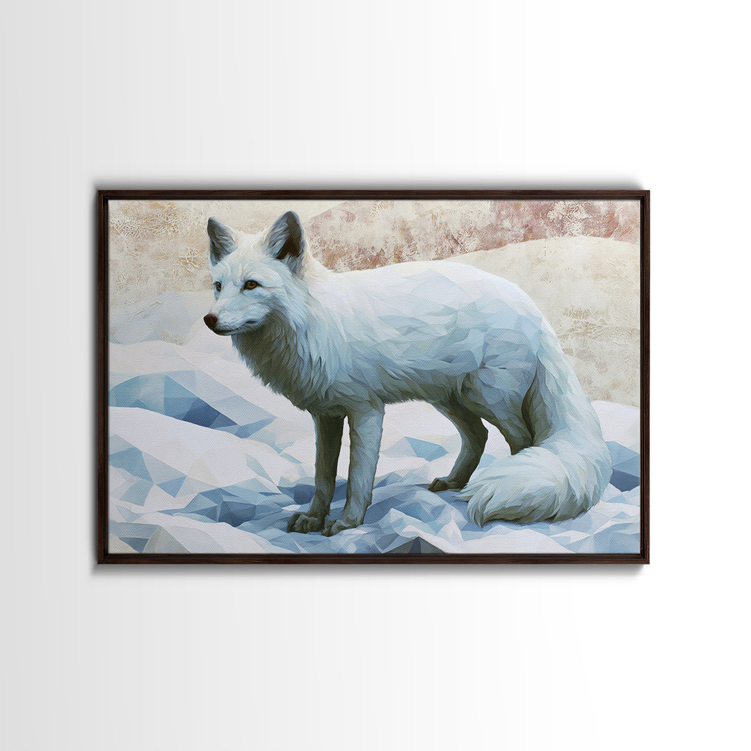 White Fox in Quiet Snow Canvas Print, Scandinavian Art, Wall Hanging, Living Room Decor, Fine Art, Nordic, Living Room Wall Art, SCA-3x2-88