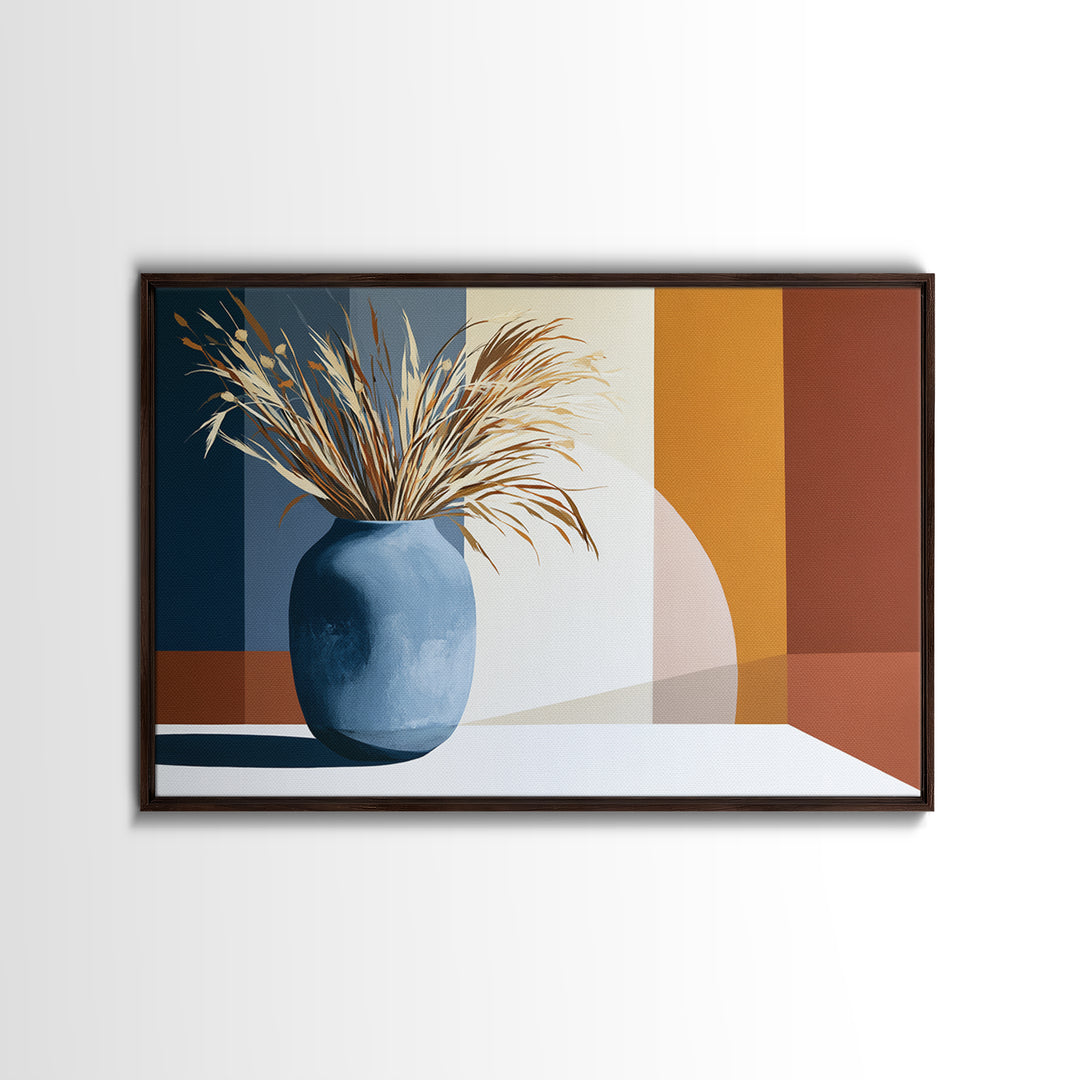 Ceramic Vase with Dried Grasses Canvas Print, Scandinavian Art, Living Room Decor, Oil Painting, Nordic, Wall Hanging, SCA-3x2-89