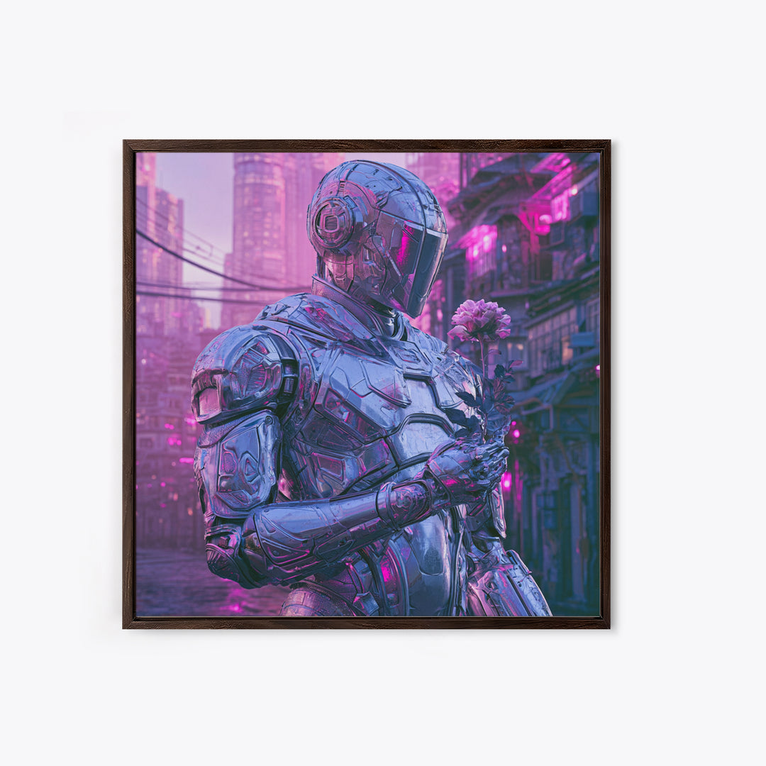Silver Android Holding a Flower Canvas Print, Scifi Art, Space Art, Living Room Decor, Fine Art, Orbit, Luxury Decor, SCI-1x1-14