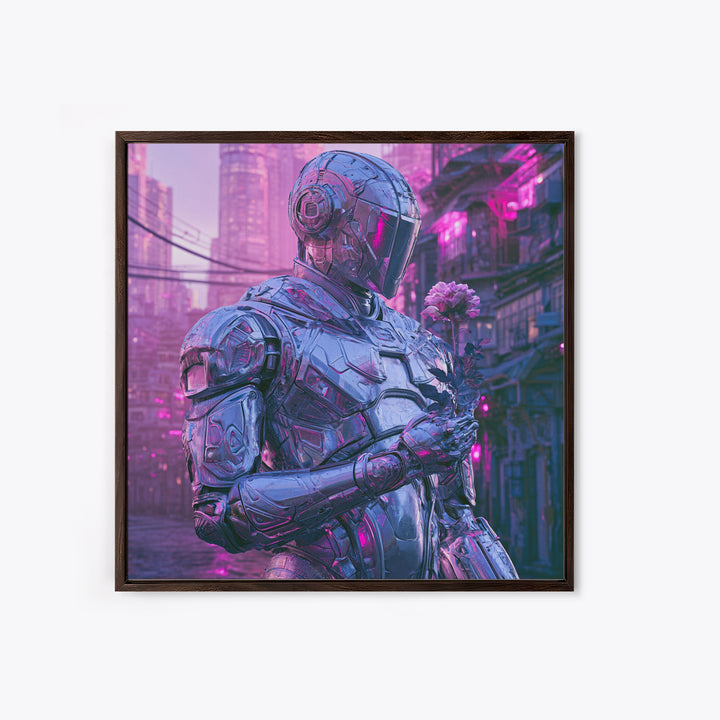 Silver Android Holding a Flower Canvas Print, Scifi Art, Space Art, Living Room Decor, Fine Art, Orbit, Luxury Decor, SCI-1x1-14