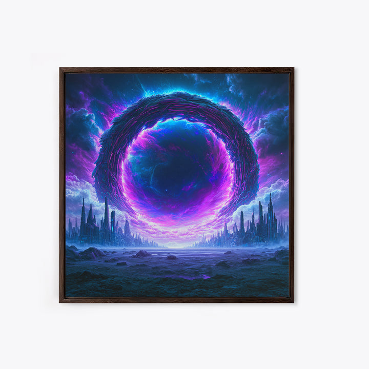 Wormhole Opening over Barren Landscape Canvas Print, Scifi Art, Gallery Decor, Living Room Decor, Fine Art, Orbit, Wall Art, SCI-1x1-17
