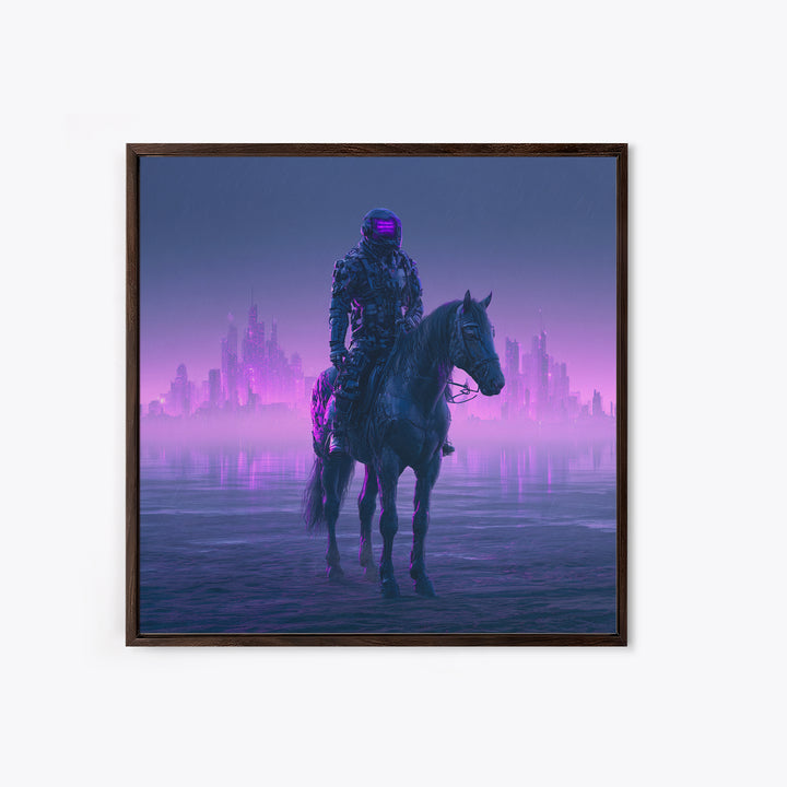 Space Explorer Horse Rider on Distant Planet Framed Canvas Print, Scifi Art, Neutral Decor, Living Room Decor, Fine Art, Orbit, SCI-1x1-21
