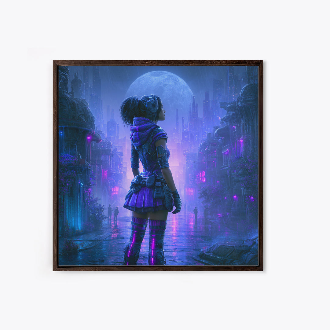 Futuristic City on a Moonlit World Canvas Print, Scifi Art, Ai Art, Living Room Decor, Abstract Art, Orbit, Star Wars Art, SCI-1x1-3