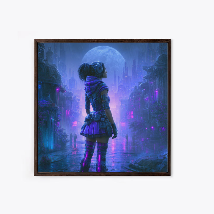 Futuristic City on a Moonlit World Canvas Print, Scifi Art, Ai Art, Living Room Decor, Abstract Art, Orbit, Star Wars Art, SCI-1x1-3