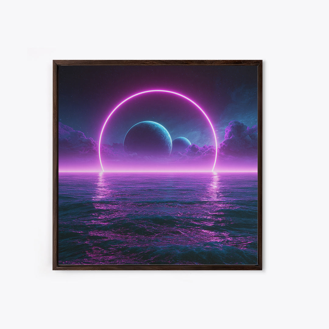 Alien Ocean with Two Moons Framed Canvas Print, Scifi Art, Boho Decor, Living Room Decor, Fine Art, Orbit, Wall Decor, SCI-1x1-37