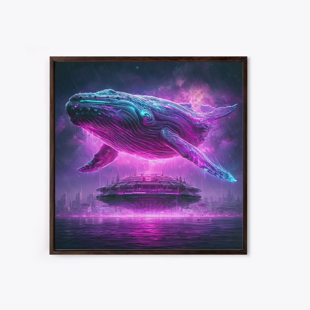 Cosmic Whale Swimming Through Deep Space Framed Canvas Print, Scifi Art, Art Print, Living Room Decor, Fine Art, Orbit, SCI-1x1-40