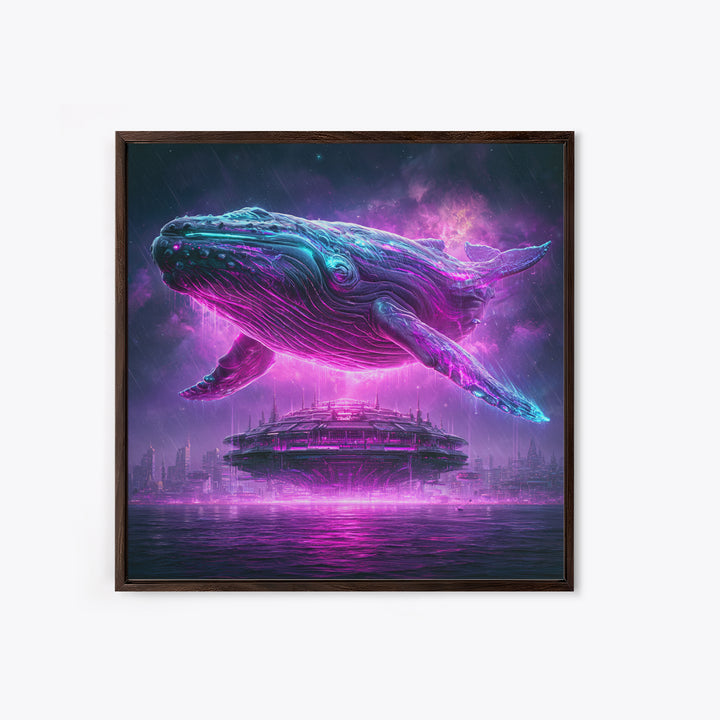 Cosmic Whale Swimming Through Deep Space Framed Canvas Print, Scifi Art, Art Print, Living Room Decor, Fine Art, Orbit, SCI-1x1-40