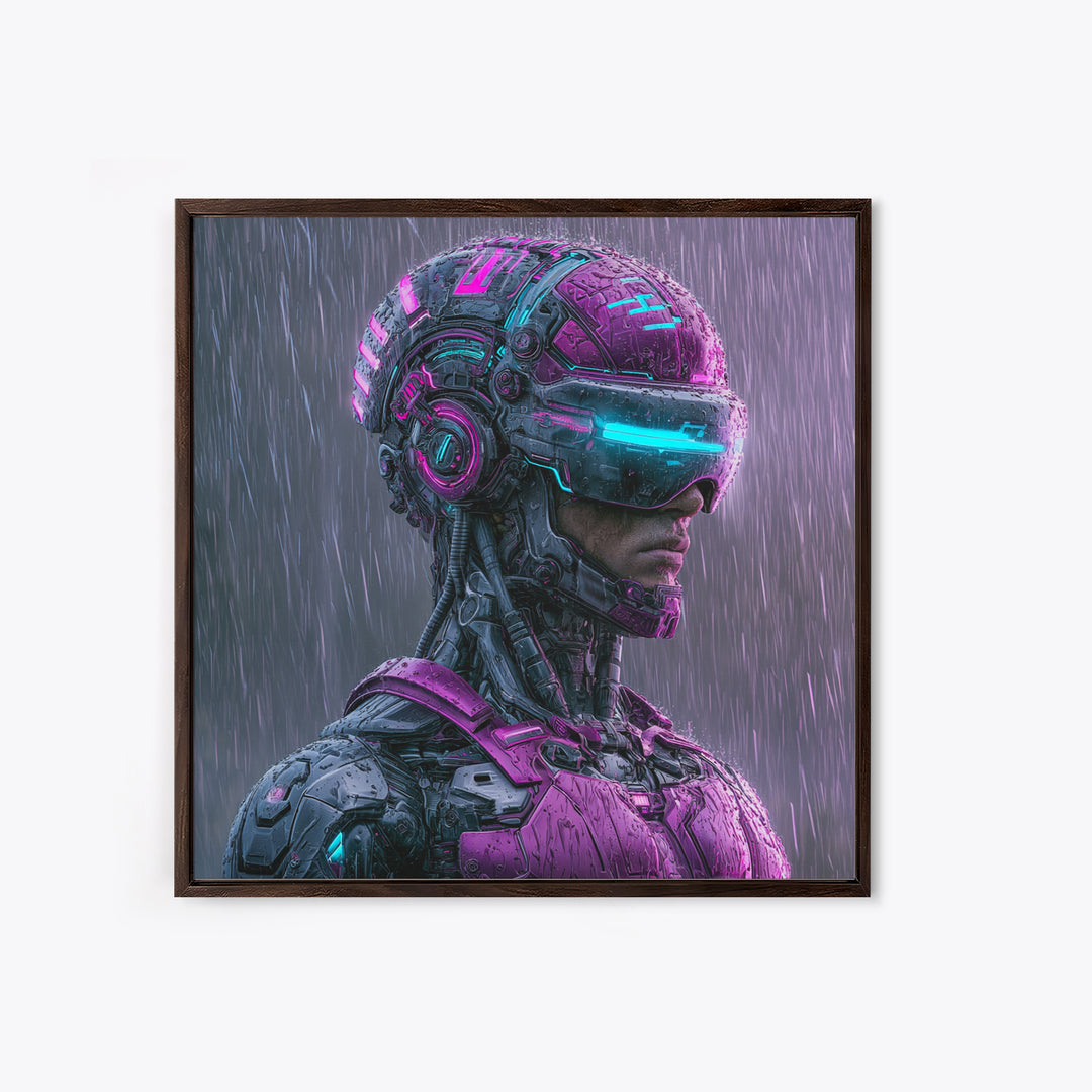 Cyborg Portrait with Reflective Visor Canvas Print, Scifi Art, Statement Artwork, Living Room Decor, Fine Art, Orbit, SCI-1x1-9