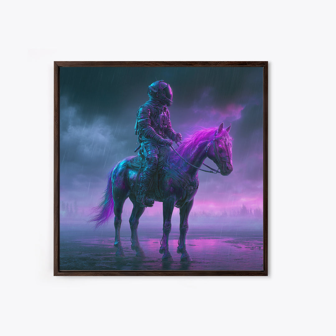 Space Explorer Horse Rider on Distant Planet Framed Canvas Print, Scifi Art, Wall Art, Living Room Decor, Oil Painting, Orbit, SCI-1x1-93
