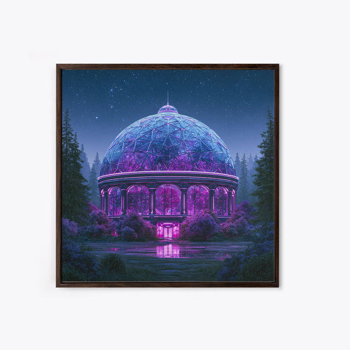 Futuristic Botanical Dome Framed Canvas Print, Scifi Art, Posters, Living Room Decor, Fine Art, Orbit, Pop Art, Mid Century Art, SCI-1x1-96