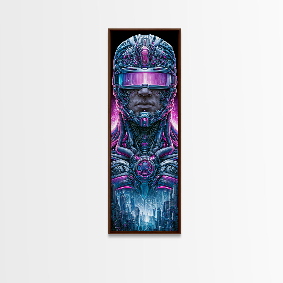 Cyborg Portrait with Reflective Visor Canvas Print, Scifi Art, Luxury Decor, Living Room Decor, Fine Art, Orbit, Digital Art, SCI-1x3-21