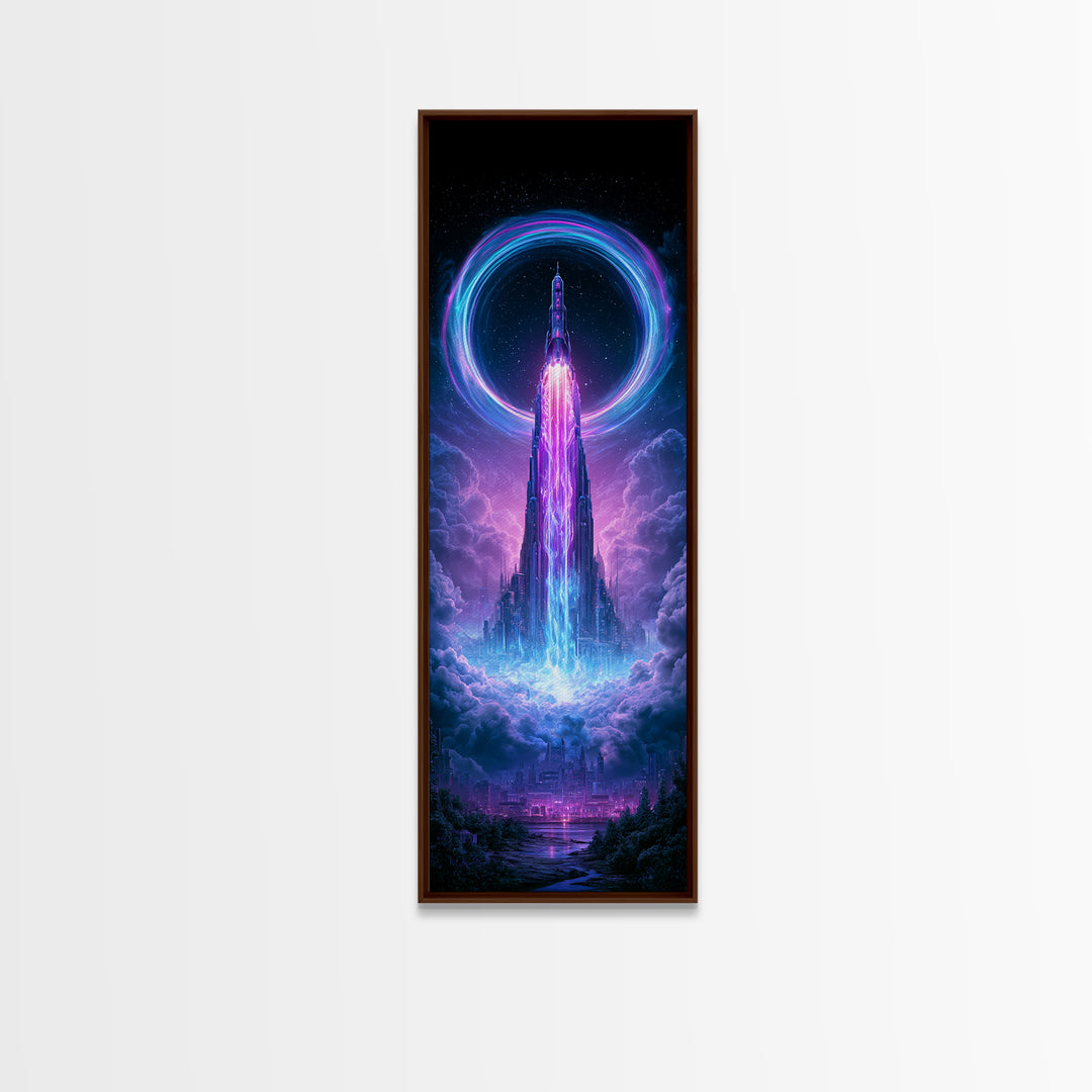 Retro Rocket Launching Through Cloud Rings Canvas Print, Scifi Art, Pop Art, Living Room Decor, Fine Art, Orbit, Gallery Decor, SCI-1x3-43