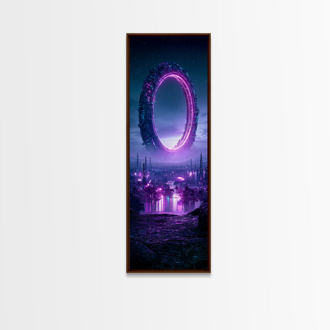 Giant Ring World Seen from a Valley Canvas Print, Scifi Art, Digital Art, Living Room Decor, Oil Painting, Orbit, SCI-1x3-44