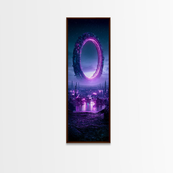 Giant Ring World Seen from a Valley Canvas Print, Scifi Art, Digital Art, Living Room Decor, Oil Painting, Orbit, SCI-1x3-44