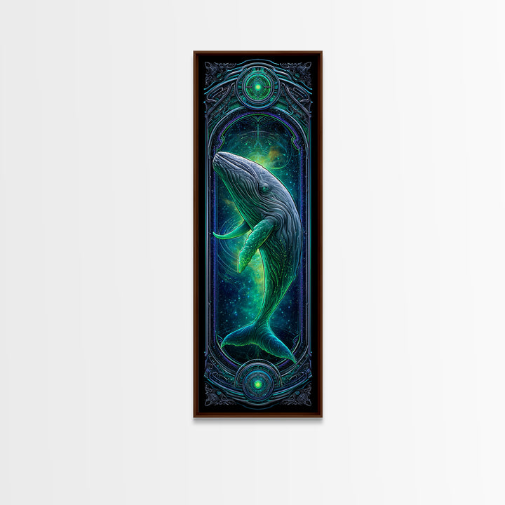 Cosmic Whale Swimming Through Deep Space Framed Canvas Print, Scifi Art, Collage Art, Living Room Decor, Oil Painting, Orbit, SCI-1x3-76