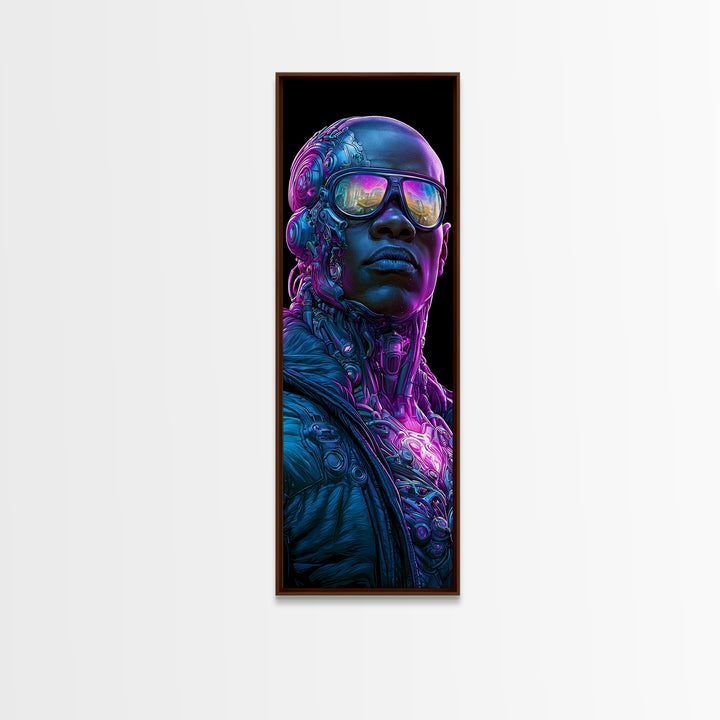 Cyborg Portrait with Reflective Visor Canvas Print, Scifi Art, Posters, Living Room Decor, Orbit, Pop Art, Mid Century Art, SCI-1x3-93
