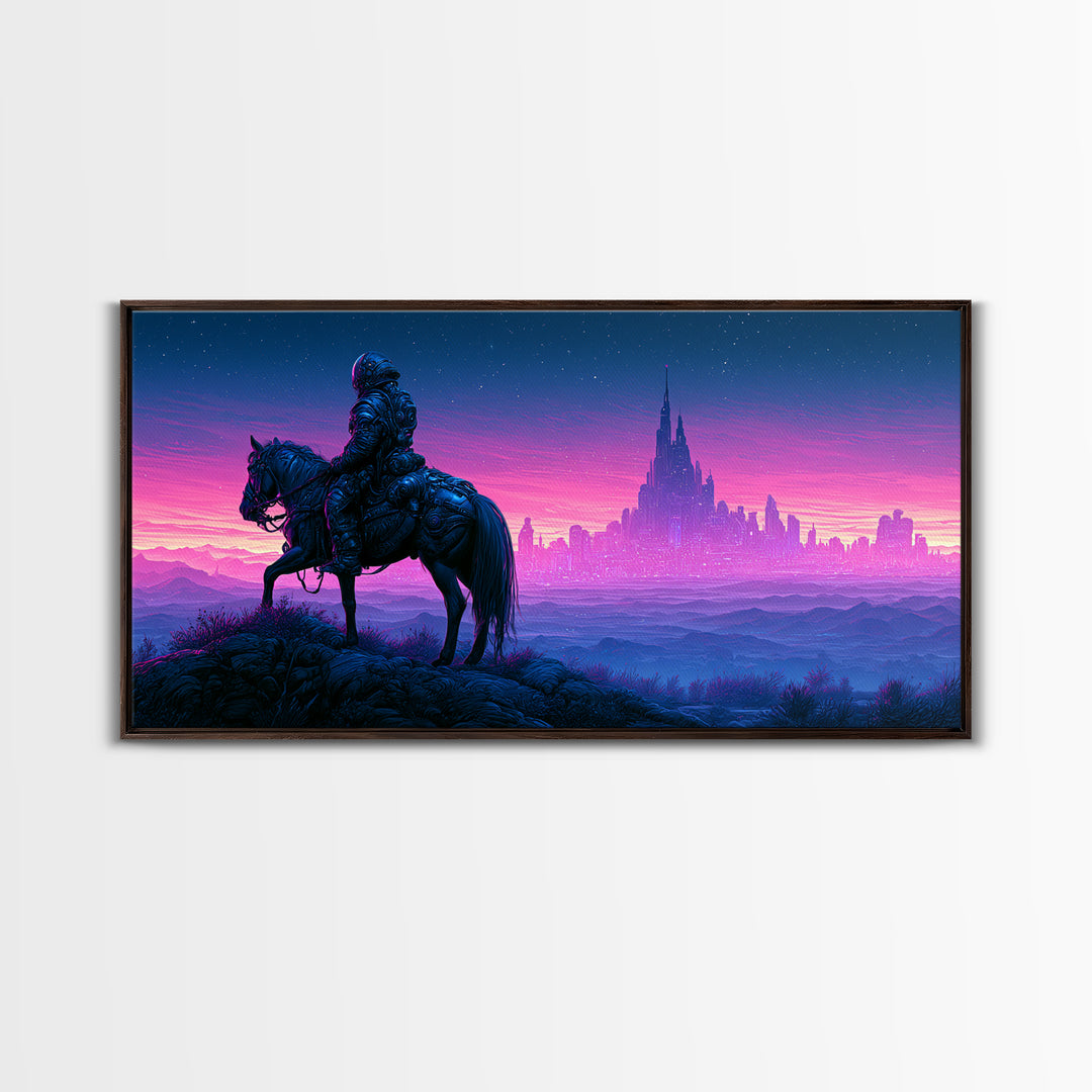 Space Explorer Horse Rider on Distant Planet Canvas Print, Scifi Art, Posters, Living Room Decor, Fine Art, Orbit, Pop Art, SCI-2x1-17