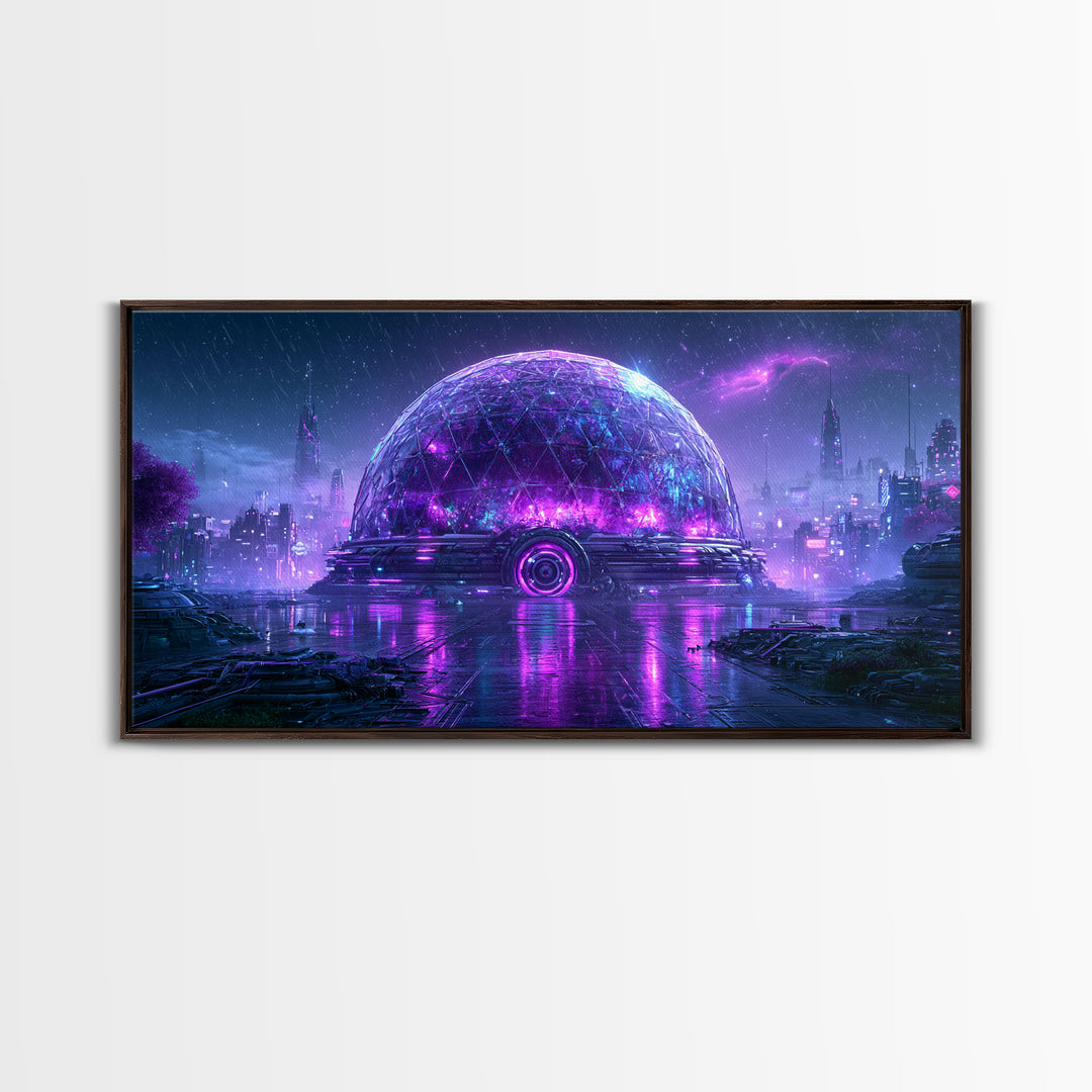 Futuristic Botanical Dome Framed Canvas Print, Scifi Art, Statement Artwork, Living Room Decor, Fine Art, Orbit, Wall Decor, SCI-2x1-20