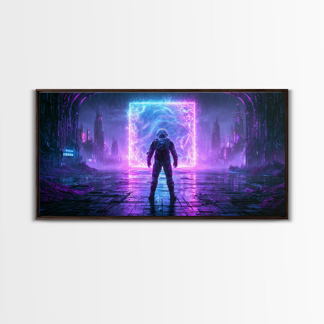 Astronaut Standing Before a Glowing Monolith Canvas Print, Scifi Art, Room Decor, Living Room Decor, Fine Art, Orbit, SCI-2x1-22