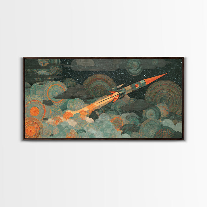 Crashed Satellite in a Desert Storm Canvas Print, Scifi Art, Decor, Living Room Decor, Fine Art, Orbit, Mid Century Art, SCI-2x1-39