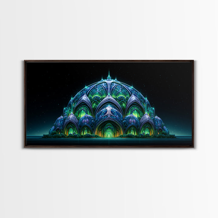 Futuristic Botanical Dome Canvas Print, Scifi Art, Textured Painting, Living Room Decor, Fine Art, Orbit, Canvas Wall Art, SCI-2x1-44