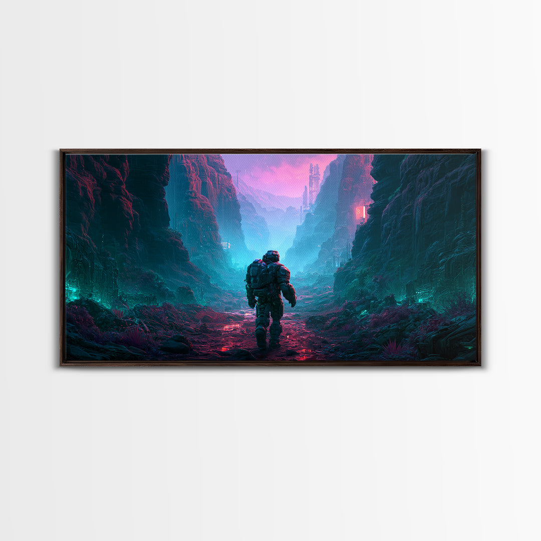 Robot Companion Crossing a Red Canyon Canvas Print, Scifi Art, Art, Living Room Decor, Orbit, Modern Art, Living Room Art, SCI-2x1-48
