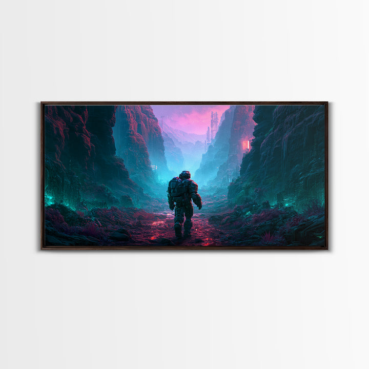 Robot Companion Crossing a Red Canyon Canvas Print, Scifi Art, Art, Living Room Decor, Orbit, Modern Art, Living Room Art, SCI-2x1-48