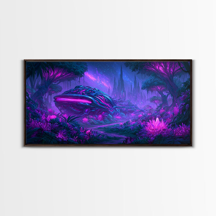 Alien Jungle with Bioluminescent Plants Canvas Print, Scifi Art, Canvas Print, Living Room Decor, Fine Art, Orbit, Weird Art, SCI-2x1-49