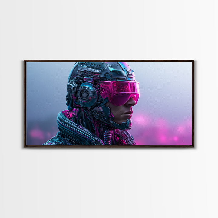 Cyborg Portrait with Reflective Visor Framed Canvas Print, Scifi Art, Original Art, Living Room Decor, Fine Art, Orbit, SCI-2x1-5