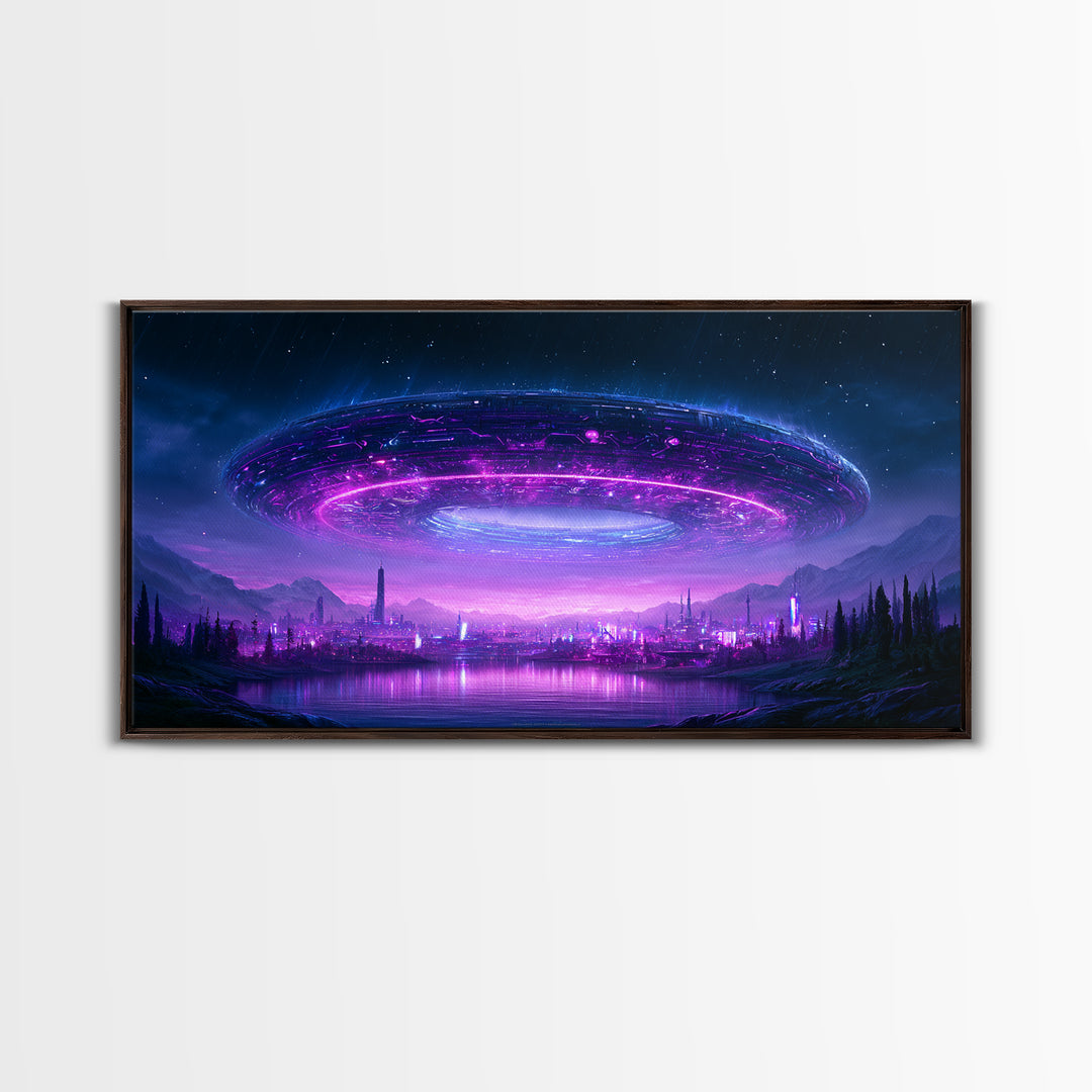 Giant Ring World Seen from a Valley Canvas Print, Scifi Art, Wall Decor, Living Room Decor, Fine Art, Orbit, Living Room Art, SCI-2x1-52