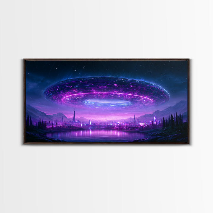 Giant Ring World Seen from a Valley Canvas Print, Scifi Art, Wall Decor, Living Room Decor, Fine Art, Orbit, Living Room Art, SCI-2x1-52