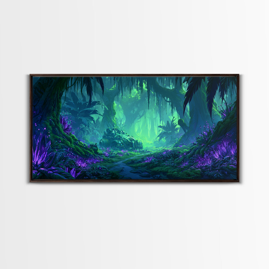 Alien Jungle with Bioluminescent Plants Canvas Print, Scifi Art, Canvas Print, Living Room Decor, Fine Art, Orbit, Weird Art, SCI-2x1-73