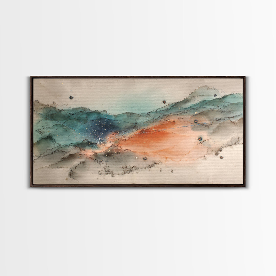 Robot Companion Crossing a Red Canyon Framed Canvas Print, Scifi Art, Collage Art, Living Room Decor, Fine Art, Orbit, SCI-2x1-96
