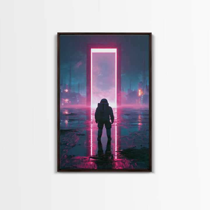 Astronaut Standing Before a Glowing Monolith Canvas Print, Scifi Art, Minimalist Decor, Living Room Decor, Fine Art, Orbit, SCI-2x3-10