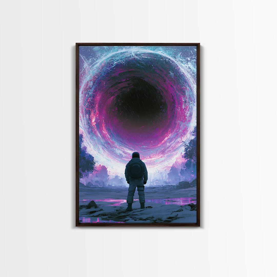 Wormhole Opening over Barren Landscape Framed Canvas Print, Scifi Art, Digital Art, Living Room Decor, Oil Painting, Orbit, SCI-2x3-25
