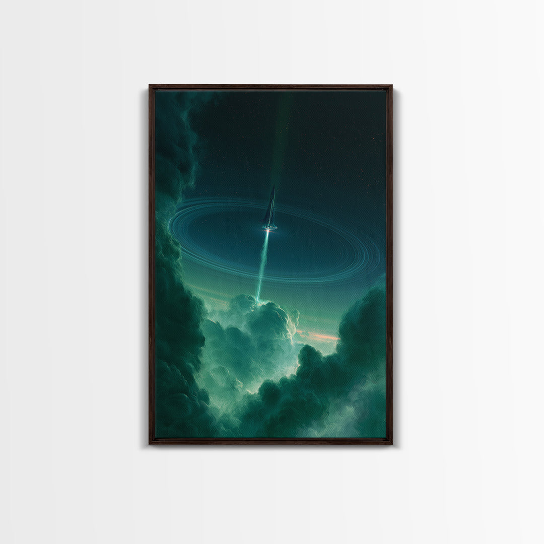 Retro Rocket Launching Through Cloud Rings Canvas Print, Scifi Art, Canvas Wall Art, Living Room Decor, Fine Art, Orbit, SCI-2x3-39