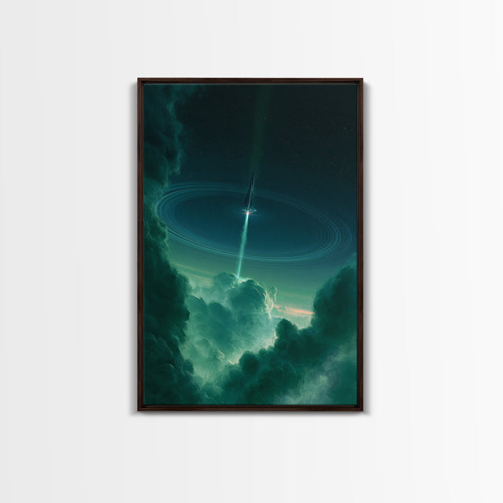 Retro Rocket Launching Through Cloud Rings Canvas Print, Scifi Art, Canvas Wall Art, Living Room Decor, Fine Art, Orbit, SCI-2x3-39
