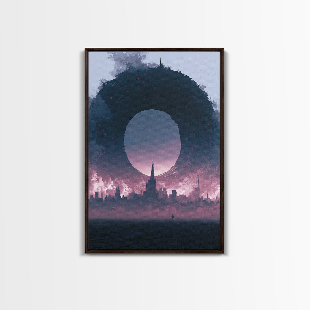 Wormhole Opening over Barren Landscape Canvas Print, Scifi Art, Canvas Print, Living Room Decor, Fine Art, Orbit, Weird Art, SCI-2x3-49