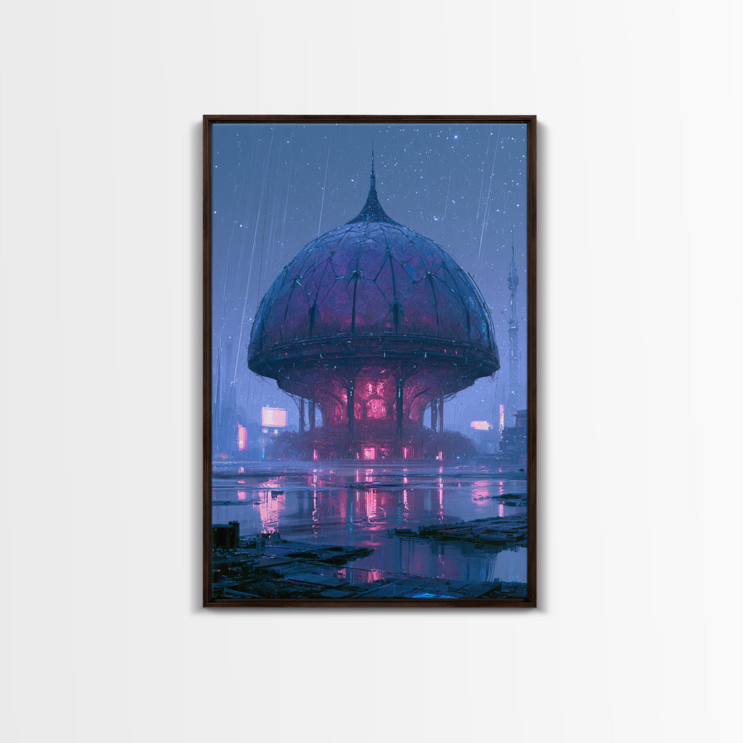 Futuristic Botanical Dome Framed Canvas Print, Scifi Art, Textured Painting, Living Room Decor, Orbit, Canvas Wall Art, SCI-2x3-56