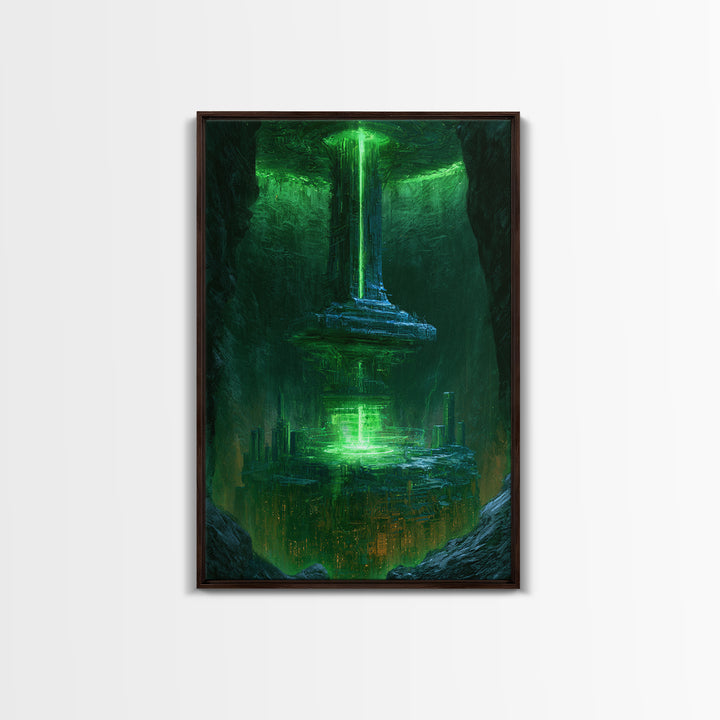 Glowing Alien Artifact Framed Canvas Print, Scifi Art, Space Art, Living Room Decor, Fine Art, Orbit, Luxury Decor, Art Print, SCI-2x3-76