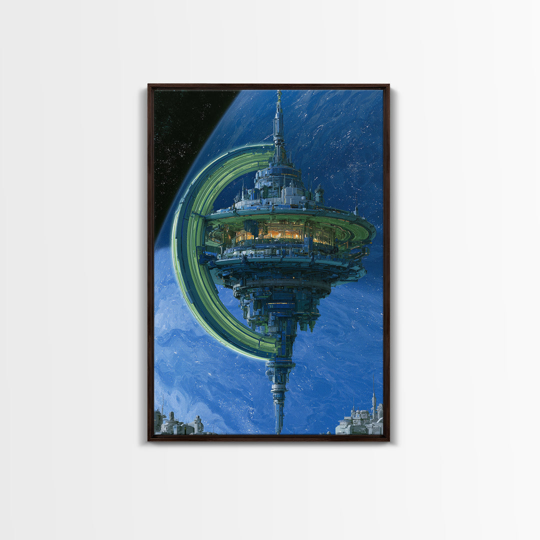 Space Station Orbiting Blue Gas Giant Canvas Print, Scifi Art, Ai Art, Living Room Decor, Abstract Art, Orbit, Star Wars Art, SCI-2x3-86