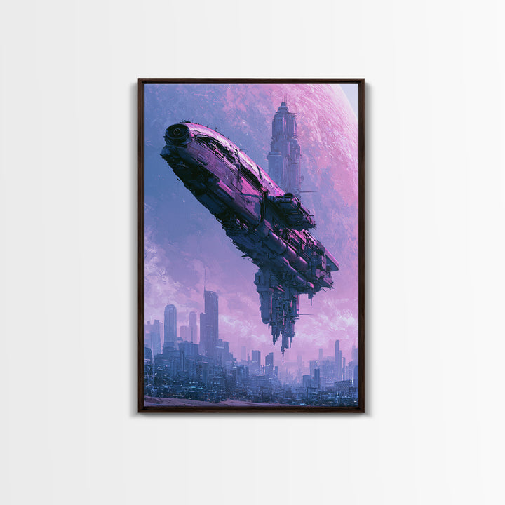Distant Spaceship Above Alien Desert Planet Canvas Print, Scifi Art, Canvas Wall Art, Living Room Decor, Fine Art, Orbit, SCI-2x3-9
