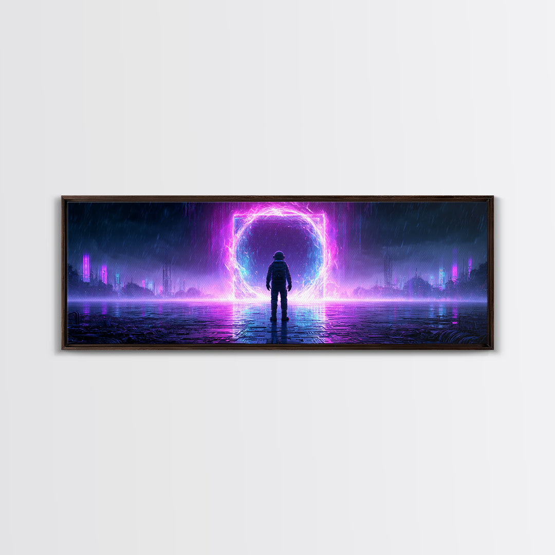 Astronaut Standing Before a Glowing Monolith Framed Canvas Print, Scifi Art, Canvas Print, Living Room Decor, Fine Art, Orbit, SCI-3x1-18