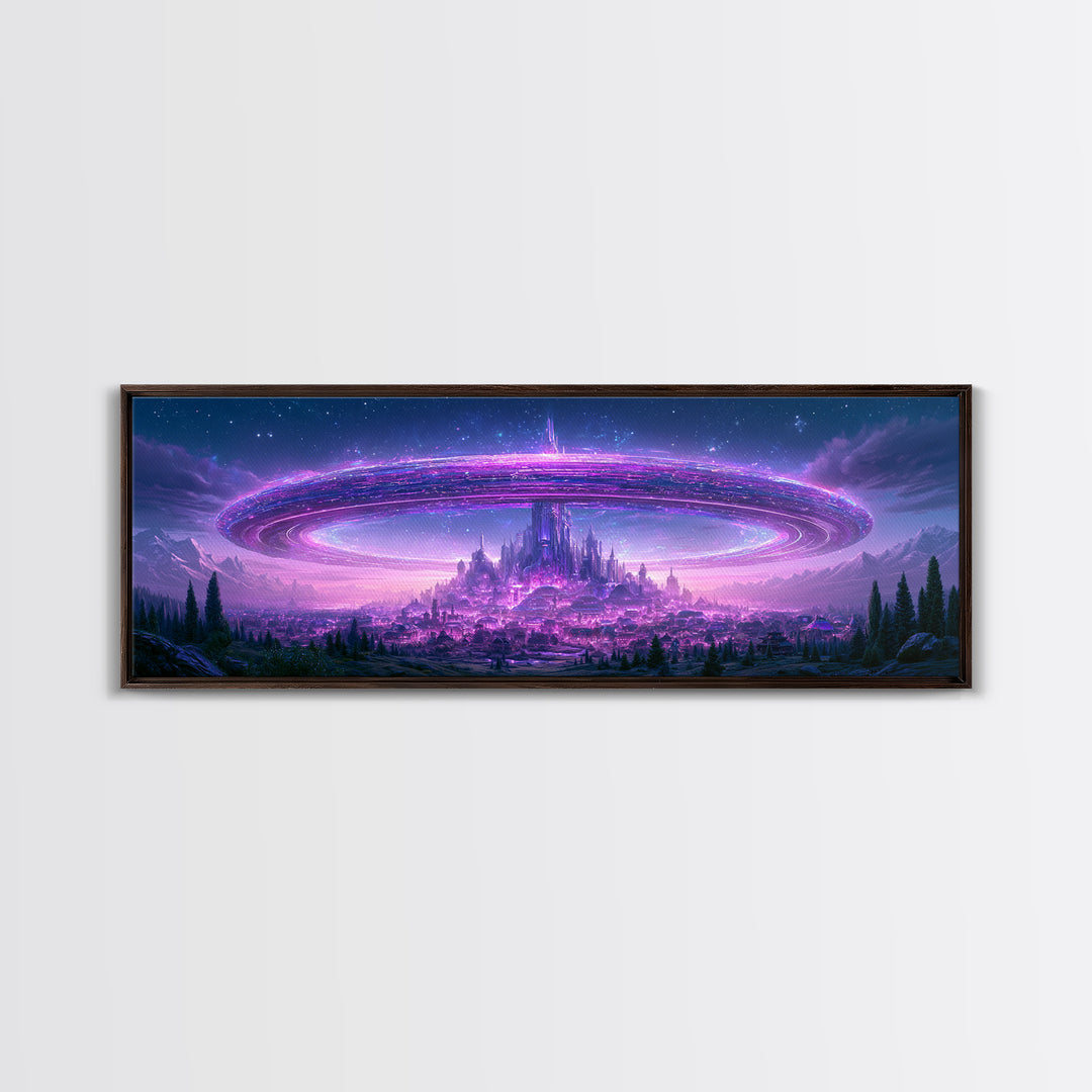 Giant Ring World Seen from a Valley Canvas Print, Scifi Art, Game Room Decor, Living Room Decor, Fine Art, Orbit, SCI-3x1-24