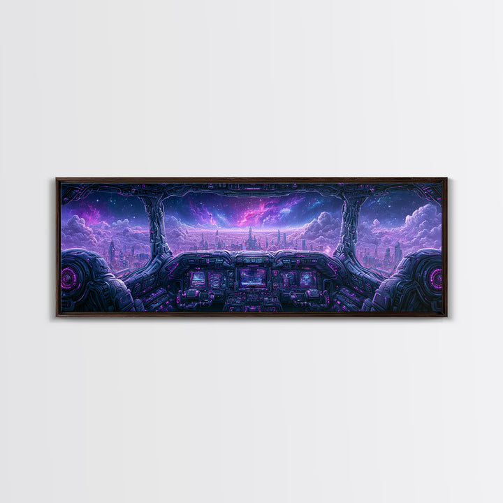 Starship Cockpit View of Nebula Clouds Framed Canvas Print, Scifi Art, Room Decor, Living Room Decor, Fine Art, Orbit, SCI-3x1-27
